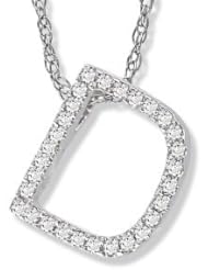 14K White Gold Diamond "D" Initial Pendant, 16" Necklace