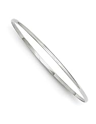 14k White Gold 2mm Solid Polished Half-round Slip-on Bangle, Best Quality Free Gift Box Satisfaction Guaranteed