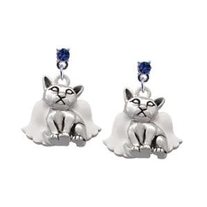 Cat Angel Sapphire Swarovski Post Charm Earrings