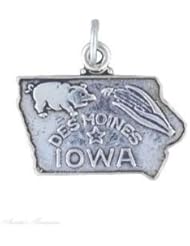 Sterling Silver IOWA State Map Outline Word Charm
