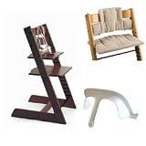 Stokke Tripp Trapp High Chair, Cushion, and Baby Rail - Walnut with Tan and White Cushion
