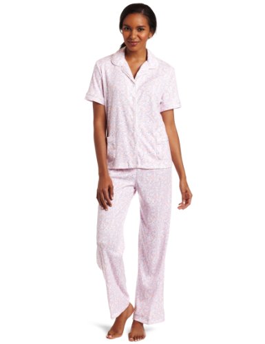 White Orchid Womens Short Sleeve Top and Pant Set, Blue Pink White, Large