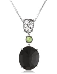 Sterling Silver Fancy Cut Onyx, Rutilated Quartz and Green Tourmaline Pendant Necklace, 18"