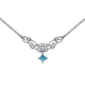 0.50 carats total weight Princess Cut London Blue Topaz & White CZ Gemstone... by Blue-Topaz Necklaces