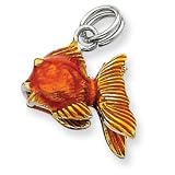 Sterling Silver Enamel Goldfish Charm - JewelryWeb
