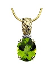 CleverEves 14K Yellow Gold .03 Ct Tw 12.00X10.00 mm Genuine Checkerboard Peridot And Diamond Pendant