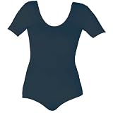 American Apparel - Cotton Spandex Jersey Short Sleeve T-Shirt Leotard, Navy, XL
