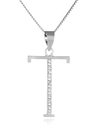 Sterling Silver Cubic Zirconia Initial Chain Pendant Necklace, 18"