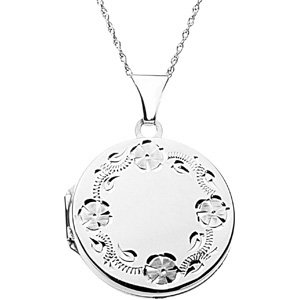 14K Yellow 23.53X21.35 Round Locket With A Flower Pattern
