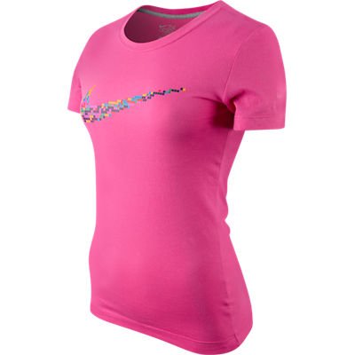 NIKE Damen Kurz&auml;rmliges T-Shirt Pixel Swoosh Fill Crew, desert pink/dk grey heather, S, 43 Preisvergleich