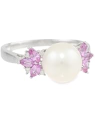 10k White Gold Pink Sapphire, Freshwater Cultured Pearl and Diamond Ring (0.06 cttw GH, Color, I2-I3 Clarity), Size 7
