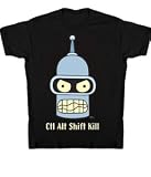 Futurama Bender CTL ALT Shift Kill Glow-in-the-Dark Black T-Shirt Tee
