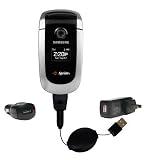 Retractable USB Hot Sync Compact Kit with Car & Wall Charger for the Samsung SPH-A560 - Gomadic Brand w/ TipExchange Technology