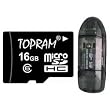 TOPRAM 16GB microSD microSDHC 16G Memory Card Class 6 with SD Adapter and R1 (black) Card Reader - TRmicroSD16Gc6R1b