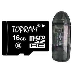 TOPRAM 16GB microSD microSDHC 16G Memory Card Class 6 with SD Adapter and R1 (black) Card Reader - TRmicroSD16Gc6R1b