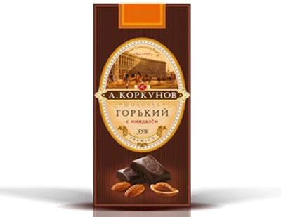 Korkunoff - Premium Dark Chocolate with Whole Almonds 55% (pack of 4)