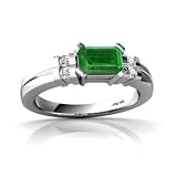 14K White Gold Emerald-cut Genuine Emerald Ring