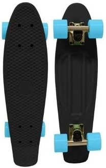 Plastic Mini Cruiser Skateboard Complete Old School 6" x 22-Inch (Black Deck / Blue Wheels)