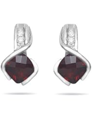 0.10 Cts Diamond & 1.40 Cts Garnet Earrings in 14K White Gold