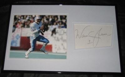 WARREN MOON OILERS SIGNED FRAMED PHOTO 11x17 JSA - Framed NFL Photos, Plaques and Collages