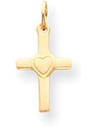Solid 14k Yellow Gold Children"s Heart Cross Necklace