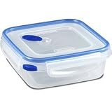 4 Cup Square Clear Base and Lid with T-Blue Accents 6 5 8L x 6 5 8 by 