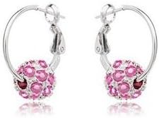 Poppular crystal earring CE31 Fashion Shiny rolling ball crystal earrings Hoops Earrings Silver Pink BY Mary Jay