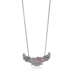 Hello Kitty White Sapphire and Diamond Angel Wing Sterling Silver Necklace, 18 by