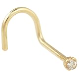 Pre-bent 14K Yellow Gold Nostril Screw 1.5mm Prong-set: 18g 5/16, Diamond Gem