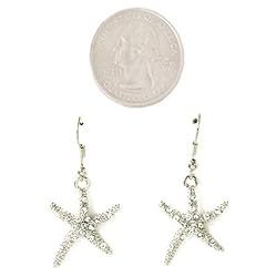 Silver and Rhinestone Starfish Dangle Earrings Fashion Jewelry