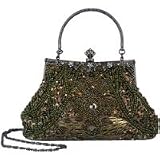 31vebJ LzfL. SL160  Exquisite Olive Green Seed Bead Sequined Leaf Evening Handbag, Clasp Purse Clutch w/Hidden Handle
