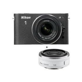 Nikon 1 J1 Mirrorless Digital Camera with Nikkor 10-30mm VR Zoom Lens , Black & Nikon 1 10mm f/2.8 Lens. White &