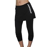 Womens Dri- Fit Sport Tech Yoga / Exercise Workout Pants with attached Exterior Skirt - Black
