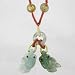 Double Fish Necklace in Green & Yellow Jade on Brown Cord, adjustable from 14 - 26 in length, #9383