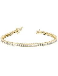 14KT Yellow Gold Elegant Diamond Tennis Bracelet featuring 68 Channel Set Princess Cut Diamonds in a High Polished Setting. 3 3/8 CTW