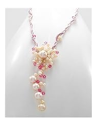 Peach (Natural) Flower Japanese silk cord Fresh Water Pearls Necklace In Zinc