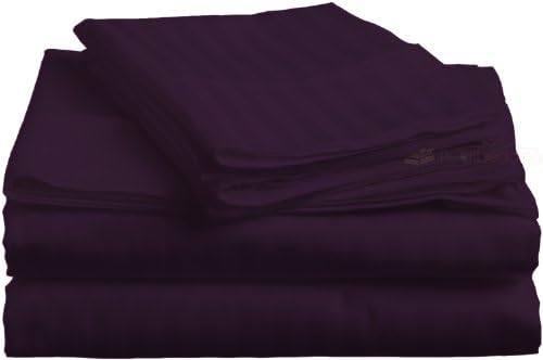 PEARLBEDDING Egyptian cotton duvet cover 500TC Stripe ( Queen ,dark purple )