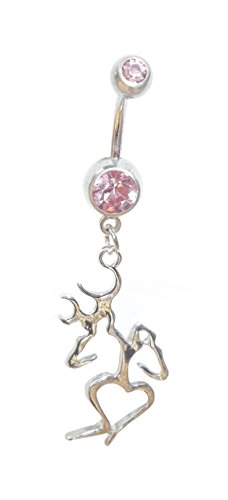 Browning Silver with Pink Rhinestone Titanium Anodized with Heart & Sexy Deer Mate Belly Navel Ring Jewelry