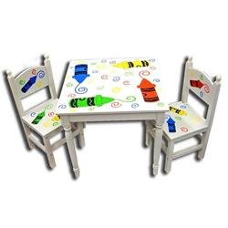 Toys: Kids Table and 2 Chair Set   Crayon Themed
