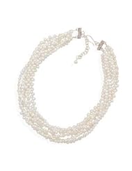 White Pearl 6-strand Layered Bridal Necklace Sterling Silver, Made in the USA