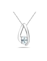 Aquamarine Loop Pendant Necklace 10K White Gold