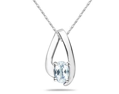 Aquamarine Loop Pendant Necklace 10K White Gold