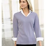Ladies' Fine Gauge V-Neck Sweater with Woven Collar and Cuffs at Jockey