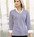 Ladies' Fine Gauge V-Neck Sweater with Woven Collar and Cuffs