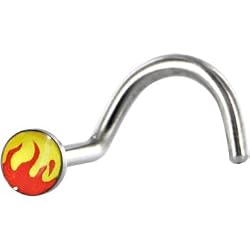 Surgical Steel Yellow and Red Burning Flames Logo Nose Ring