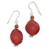 Sterling Silver Red Coral Nugget French Wire Earrings.