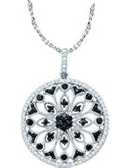 10k White Gold Black Colored & Natural Diamond Circle Cluster Antique-style Womens Ladies Fashion Pendant with 18" Chain - .50 (1/2) Ct.t.w.