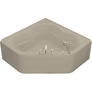 Kohler K-1160-HL-G9 Sandbar Tercet Tercet Collection 60" Corner Jetted Bath Tub with Center Drain K-
