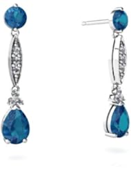 Genuine London Blue Topaz 14kt White Gold Dangle Drop Earrings