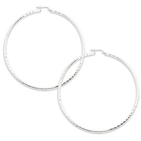 Women'S Sterling Silver Diamond Cut Hoop Earrings - 3mm X 80mm Women'S Sterling Silver Diamond Cut